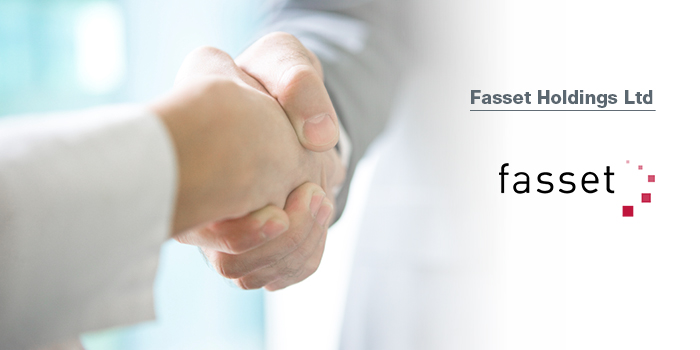 Two hands shaking with Fasset Holdings Ltd logo.