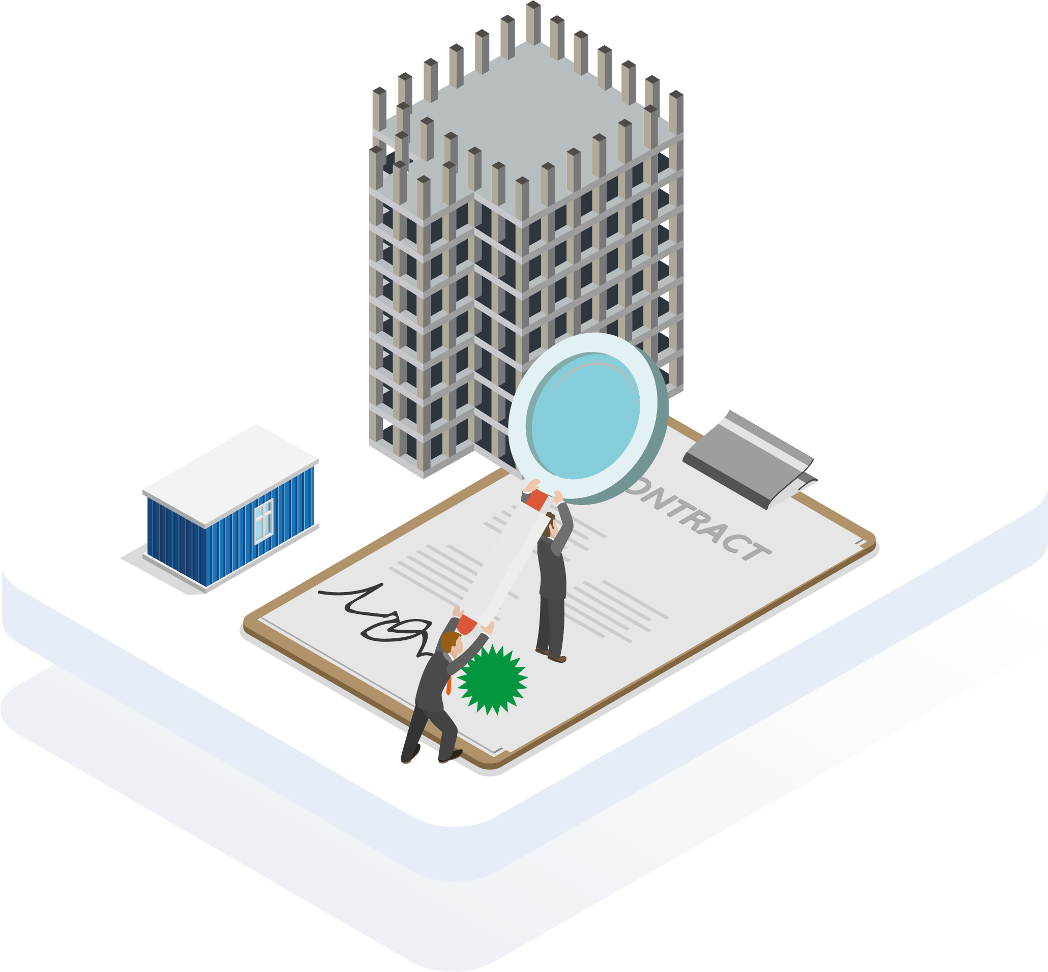 3D animated image of contract administration.